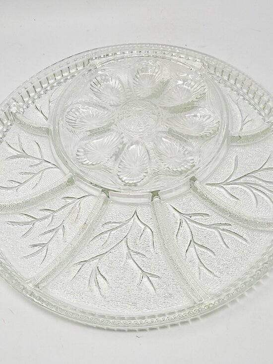Indiana Glass Other - Vintage 1960s Indiana Pebble Vine Clear Glass Deviled Egg Snack Serving Platter